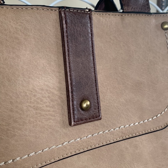 Treska brown and tan purse handbag satchel vegan leather - Picture 3 of 10